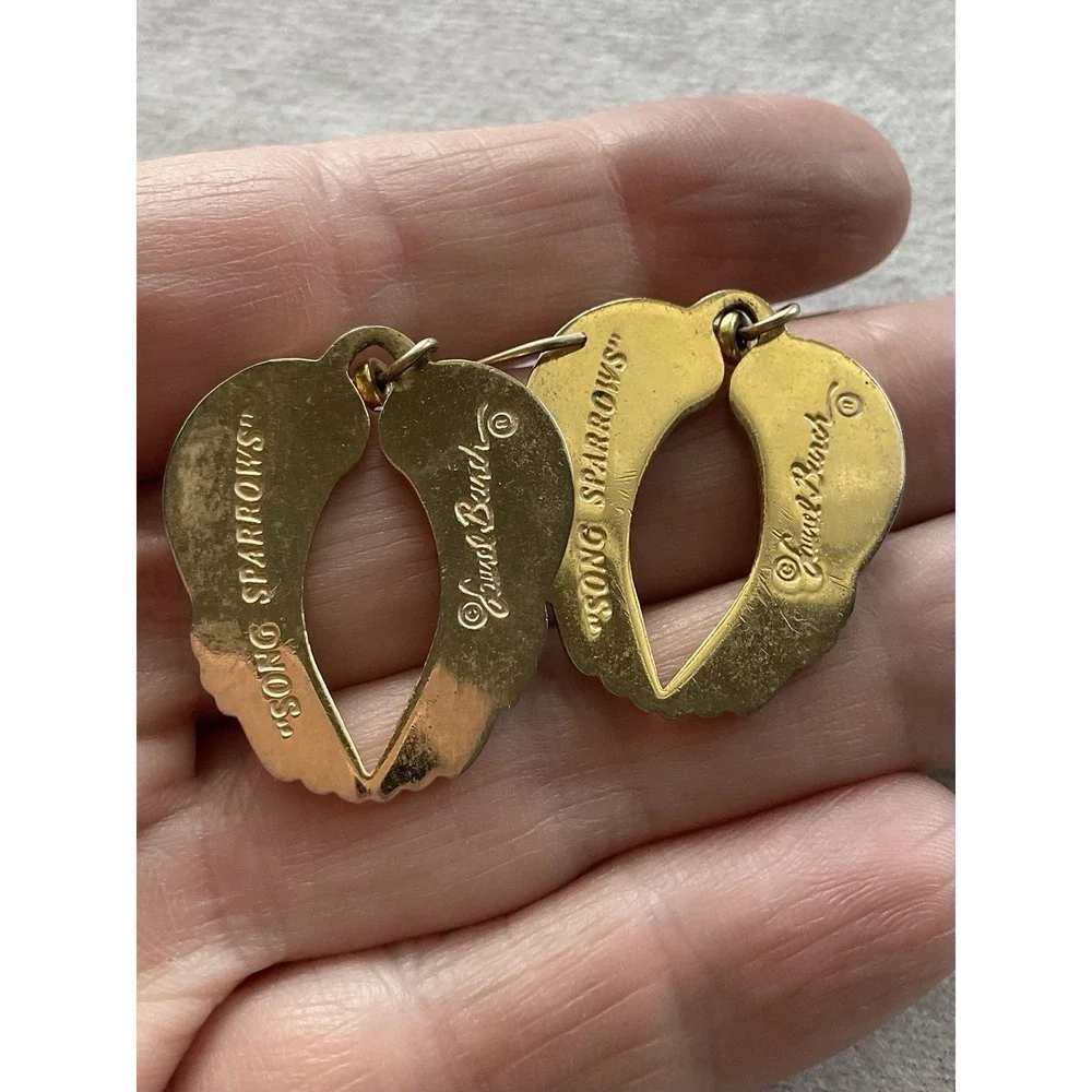 vintage Laurel Burch Signed Dangle earrings Enamel Love Bird Estate Jewelry - Picture 6 of 7
